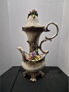 Large Vintage Capodimonte Pitcher Beautiful Flowers